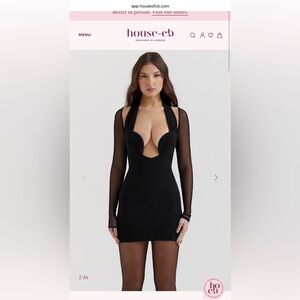 NWT House of CB Black Long-Sleeve Plunge Mini Dress